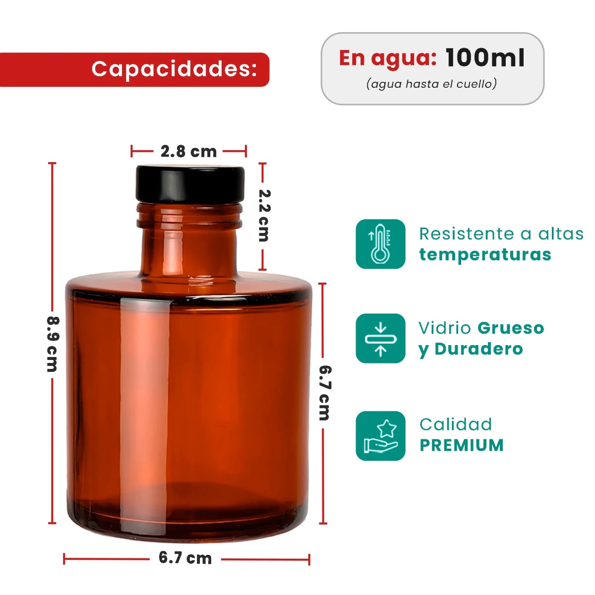 150ml Verona - Frasco para Difusor de Vidrio - Botella Difusor de Varillas Redondo - Ámbar Transparente - Candle Craft