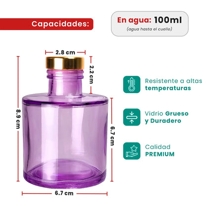 150ml Verona - Frasco para Difusor de Vidrio - Botella Difusor de Varillas Redondo - Morado Transparente - Candle Craft