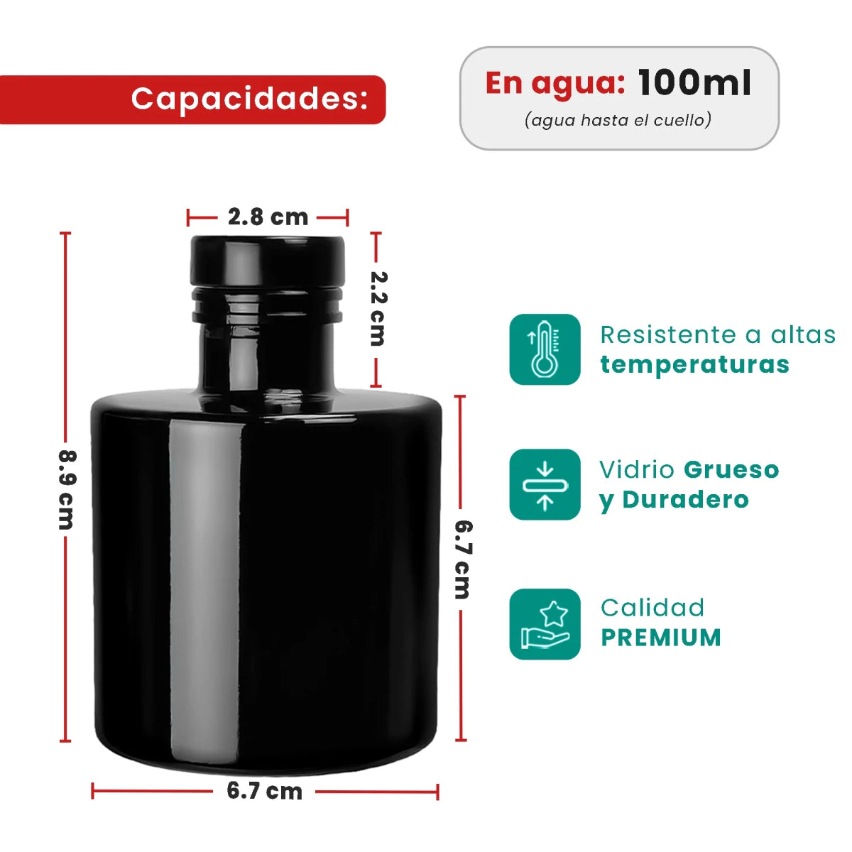 150ml Verona - Frasco para Difusor de Vidrio - Botella Difusor de Varillas Redondo - Negro Brillante - Candle Craft