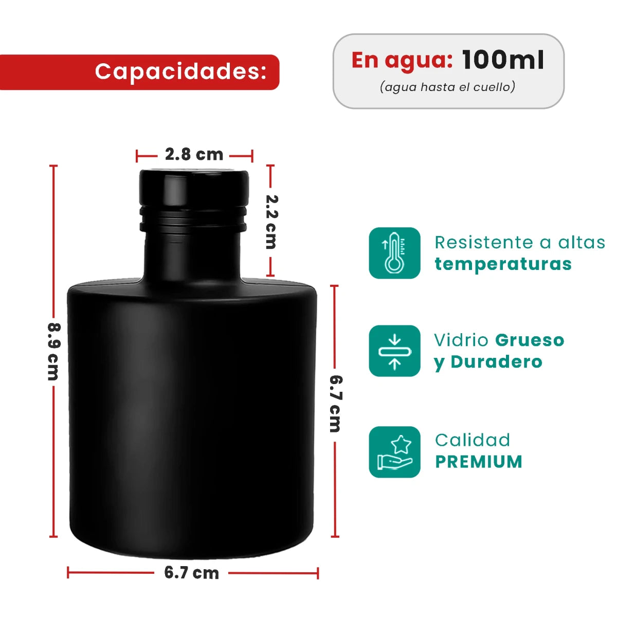 150ml Verona - Frasco para Difusor de Vidrio - Botella Difusor de Varillas Redondo - Negro Mate - Candle Craft