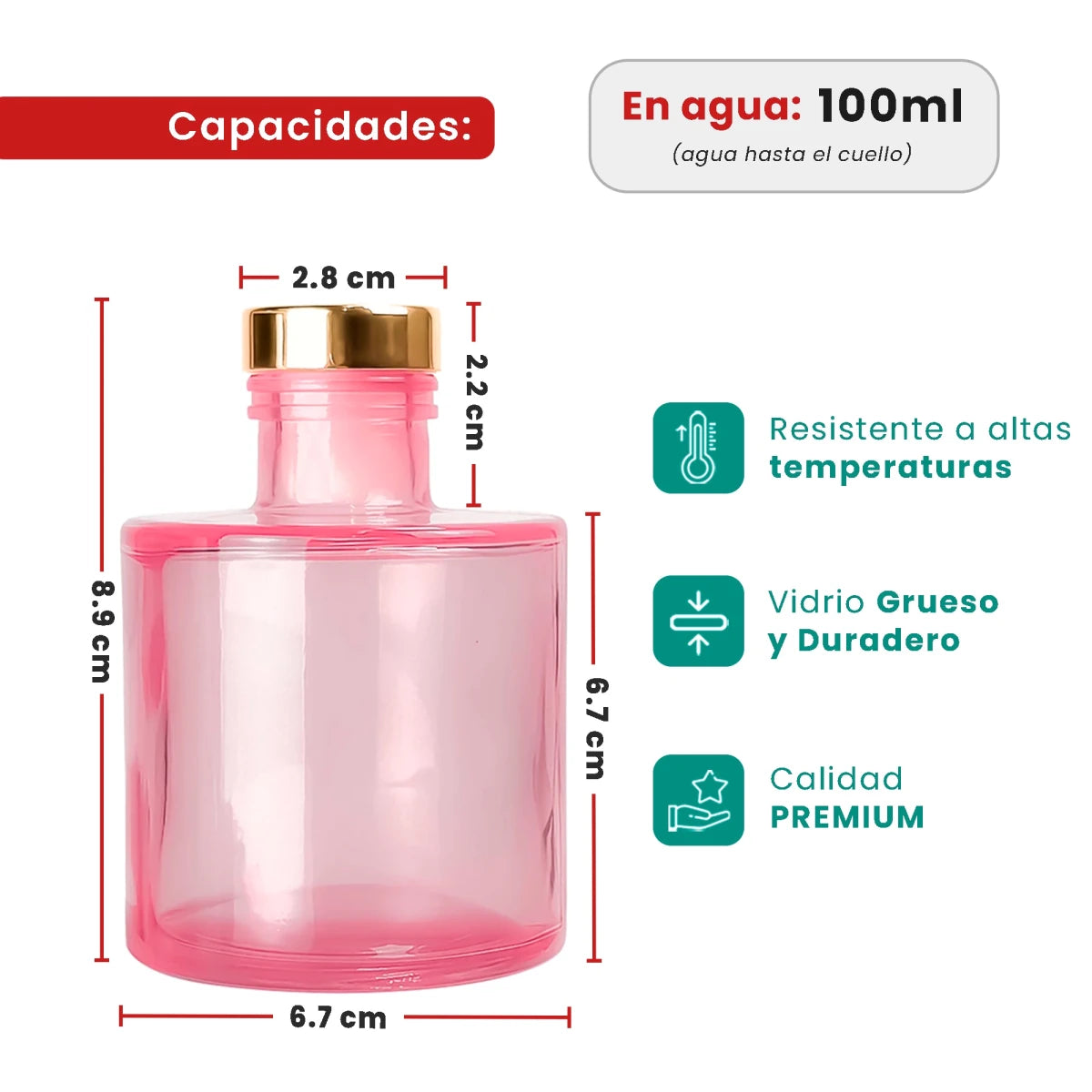150ml Verona - Frasco para Difusor de Vidrio - Botella Difusor de Varillas Redondo - Rosa Transparente - Candle Craft