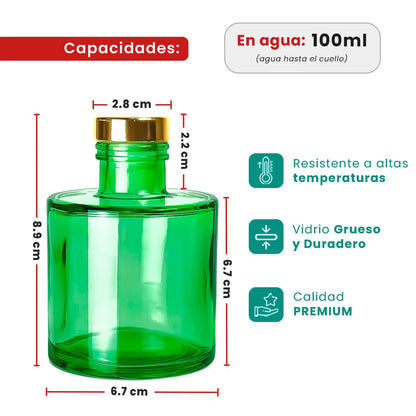 150ml Verona - Frasco para Difusor de Vidrio - Botella Difusor de Varillas Redondo - Verde Transparente - Candle Craft