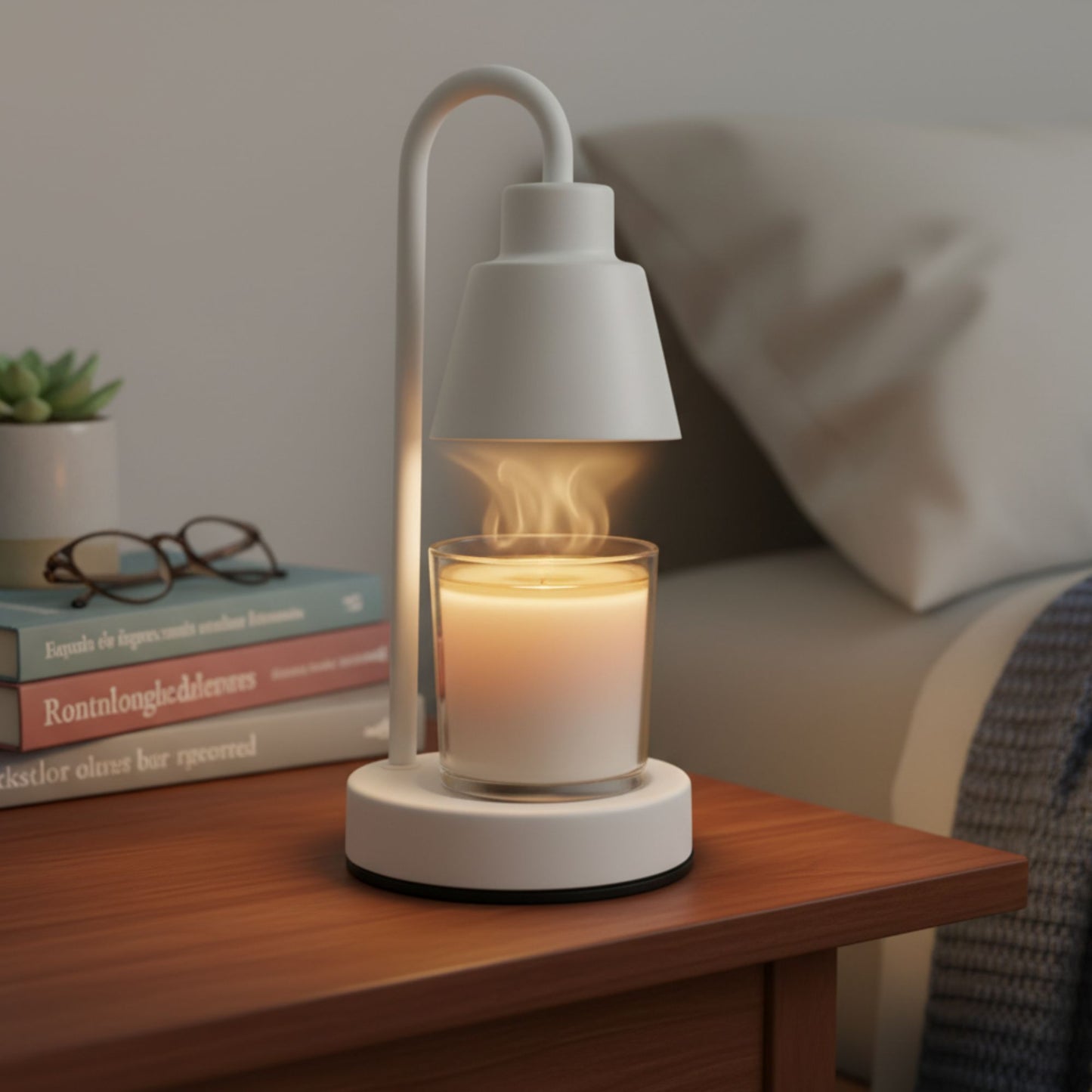 Lámpara Calentadora de Velas Aromáticas – Derretidor Eléctrico de Cera para Aromaterapia - 4 Niveles de Intensidad y Temporizador - Pequeño - Blanco