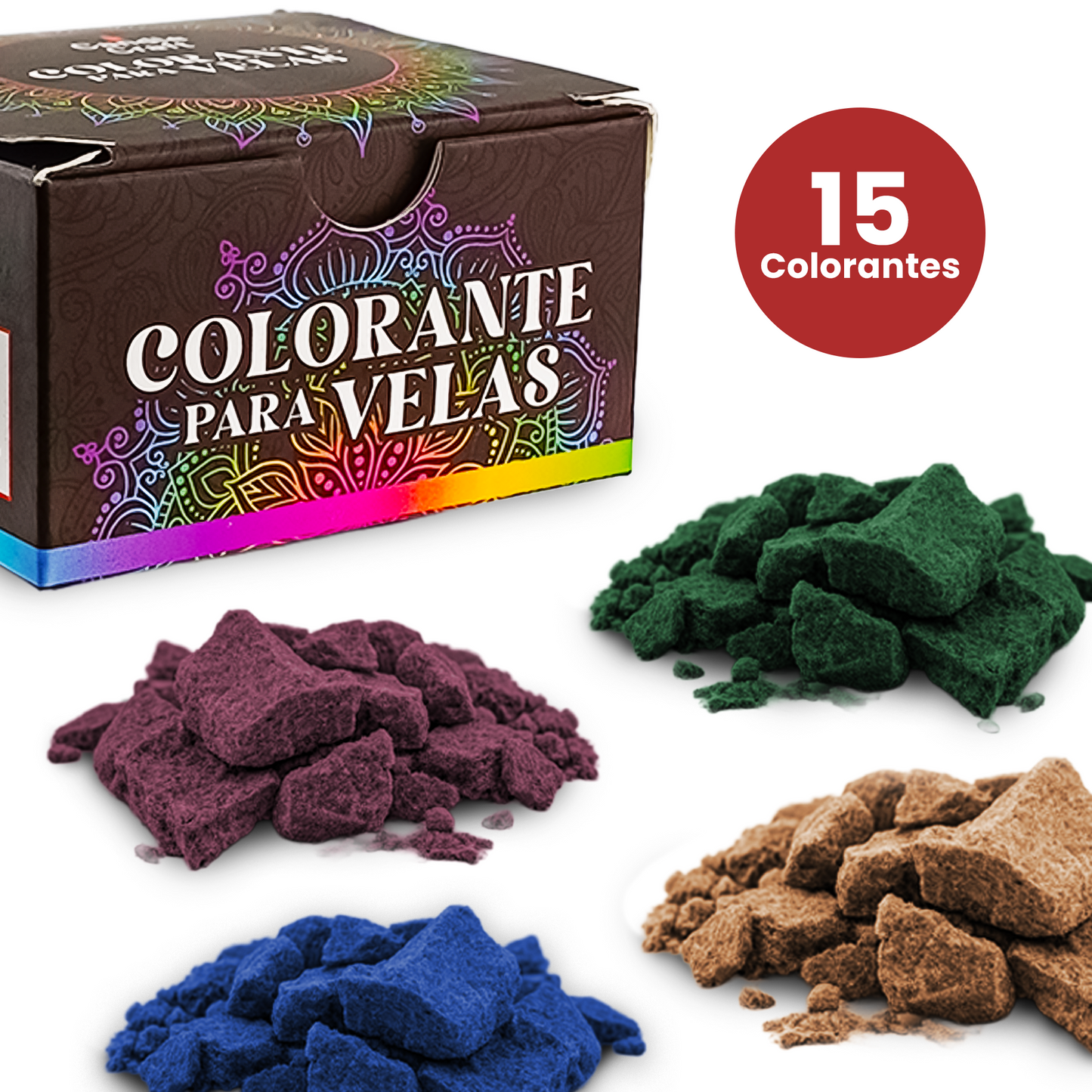 Colorante Sólido para Velas - Tinte en Escamas de Alta Concentración – Kit de Muestras de 15 Colores