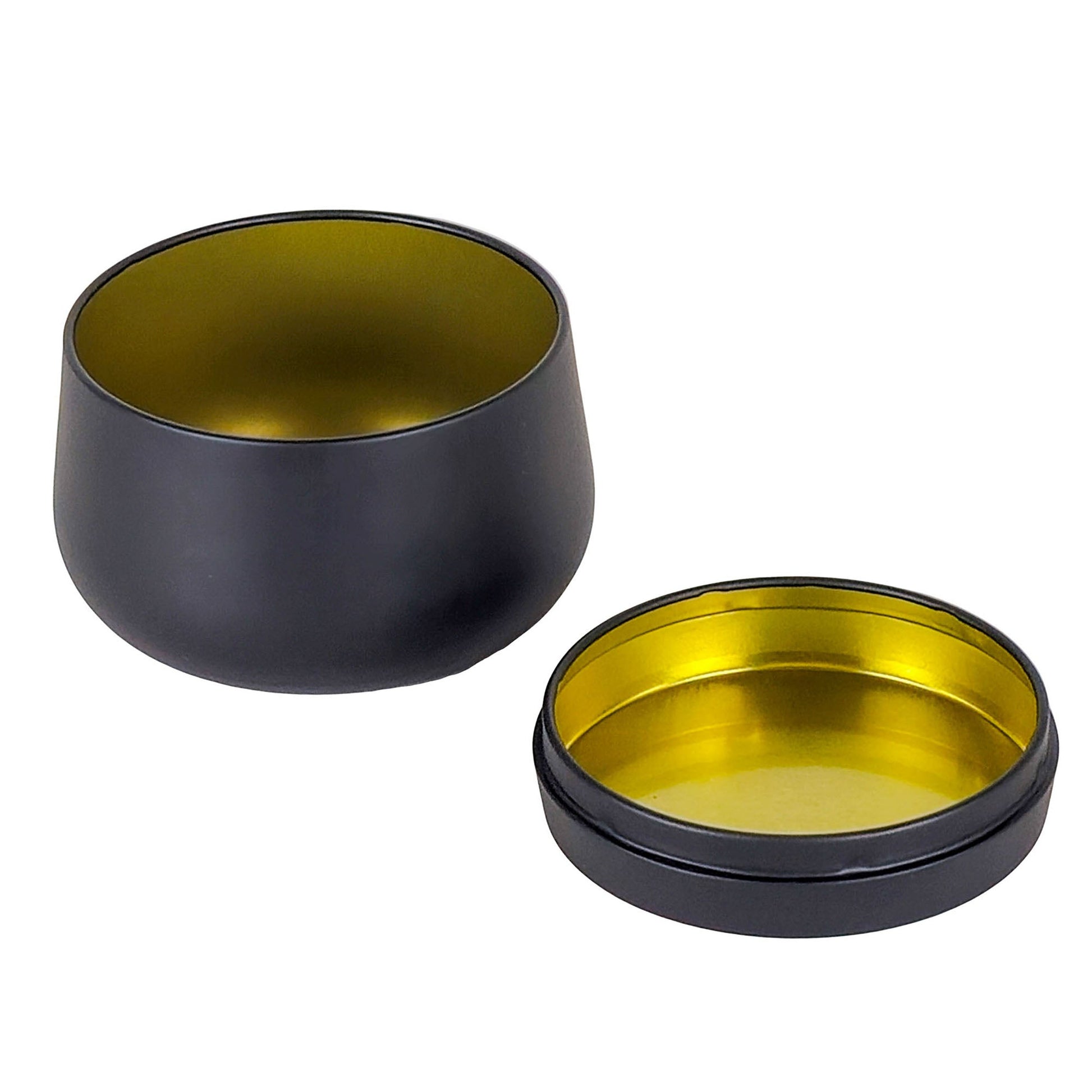 160ml - Tokio Lata de Aluminio Redonda para velas - Negro Mate - Adentro: Dorado - Candle Craft