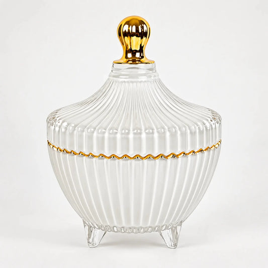 170ml - Cannes Vaso de lujo de vidrio para velas - Frasco Blanco Brillante con Oro - Candle Craft