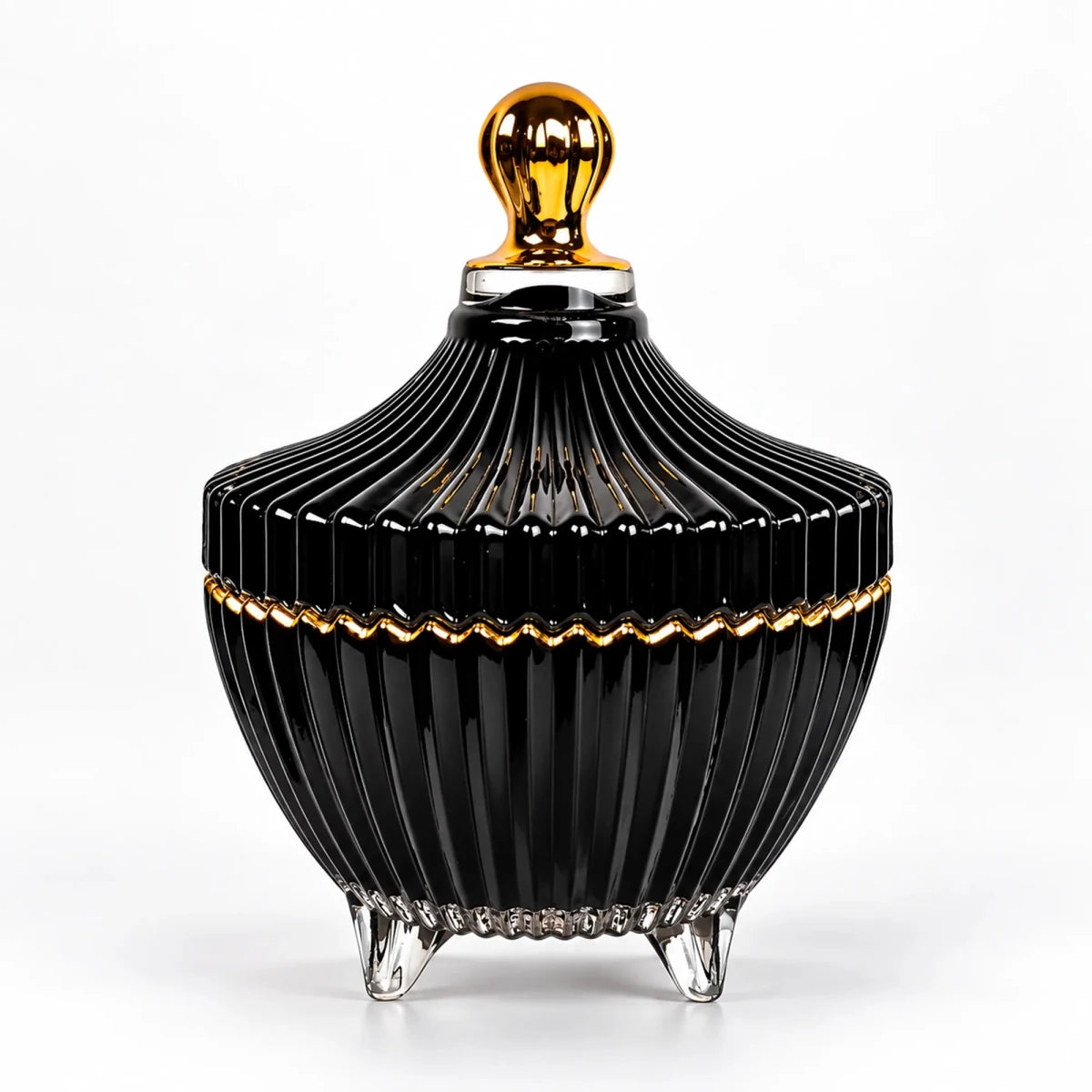 170ml - Cannes Vaso de lujo de vidrio para velas - Frasco Negro Brillante con Oro - Candle Craft