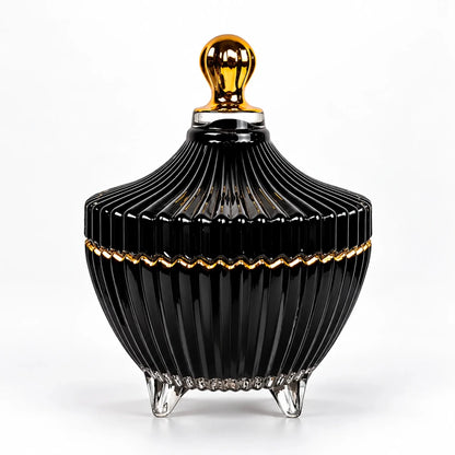 170ml - Cannes Vaso de lujo de vidrio para velas - Frasco Negro Brillante con Oro - Candle Craft