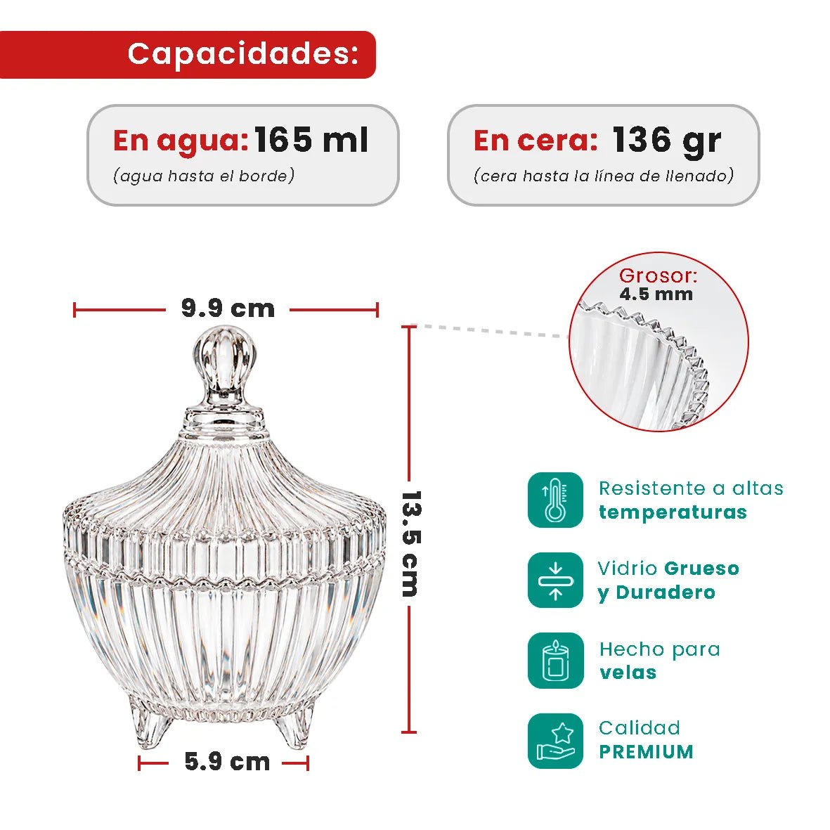 170ml - Cannes Vaso de lujo de vidrio para velas - Frasco Transparente - Candle Craft