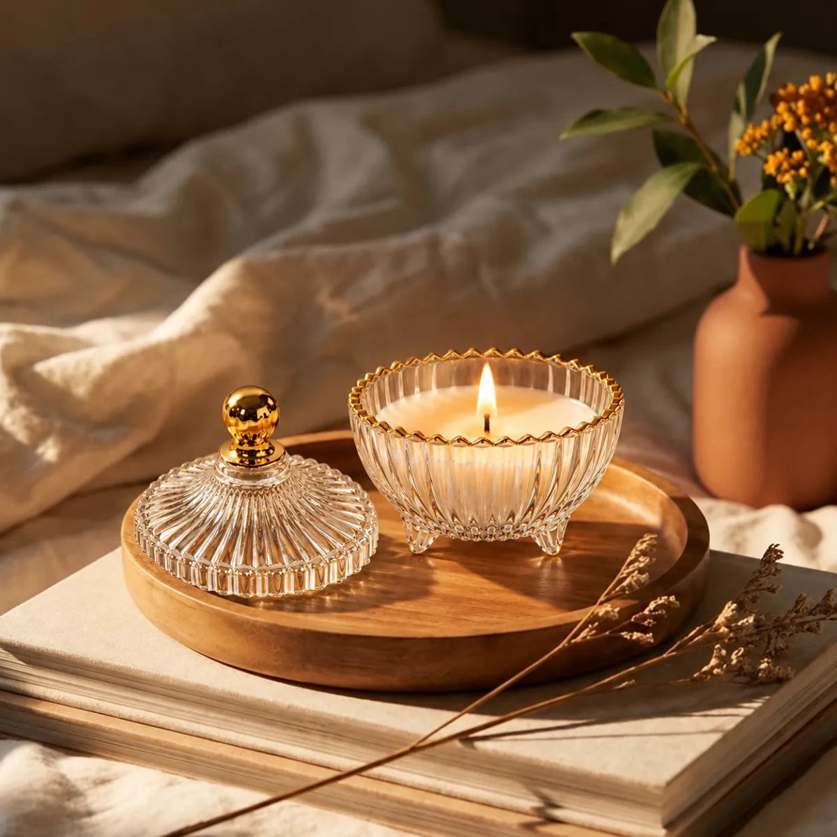 170ml - Cannes Vaso de lujo de vidrio para velas - Frasco Transparente con Oro - Candle Craft