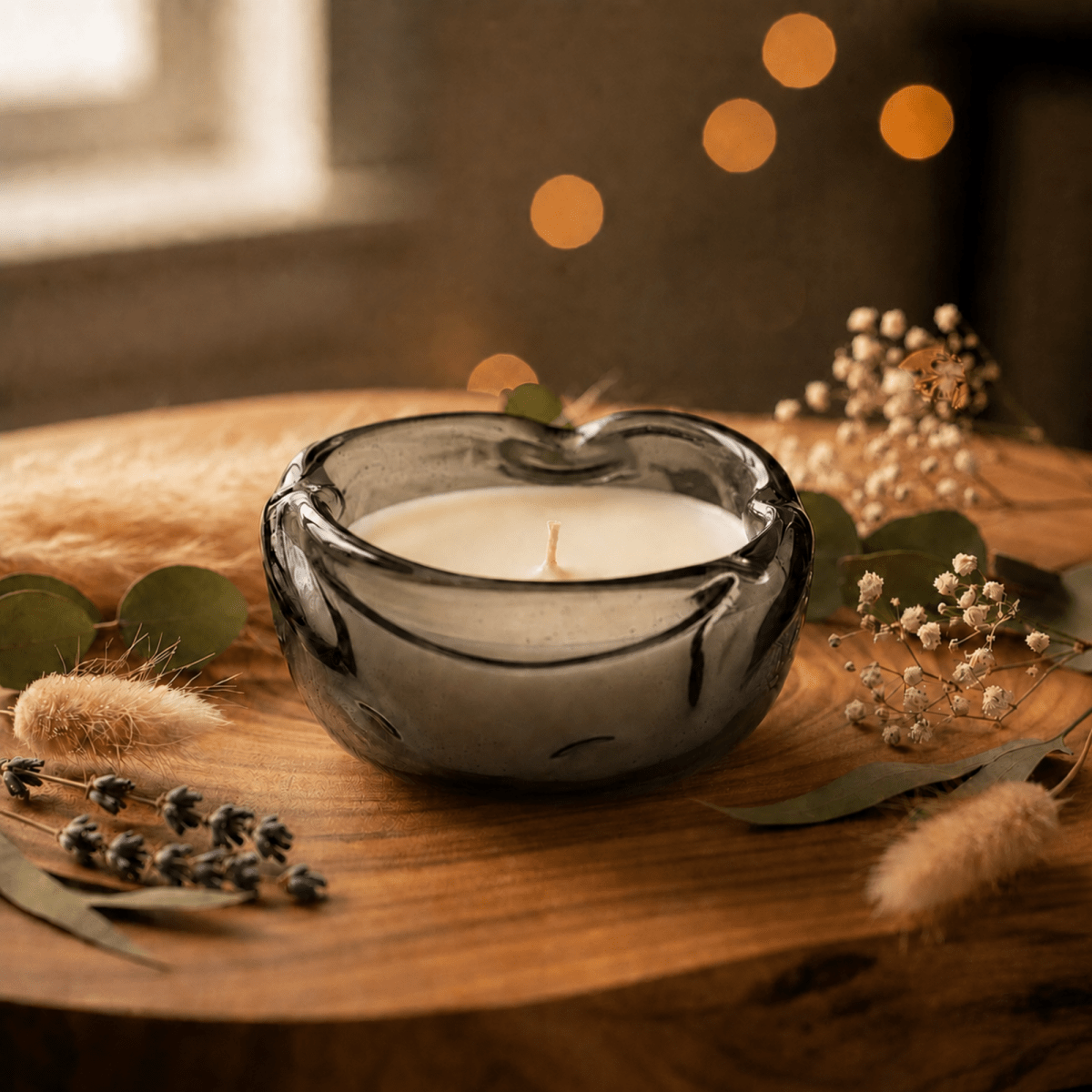 170ml - Florencia Vaso / Bowl de Vidrio Soplado Artesanal - Frasco de diseño Cristal Gris Humo Transparente - Hecho a mano - Candle Craft
