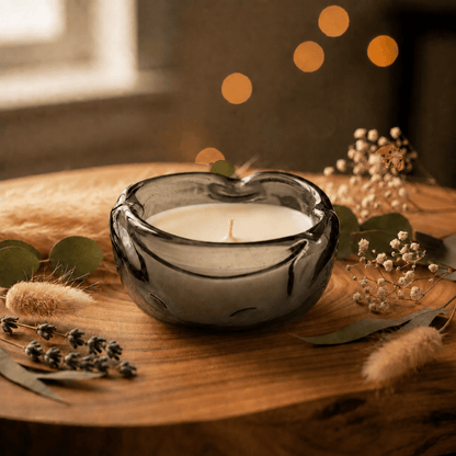 170ml - Florencia Vaso / Bowl de Vidrio Soplado Artesanal - Frasco de diseño Cristal Gris Humo Transparente - Hecho a mano - Candle Craft