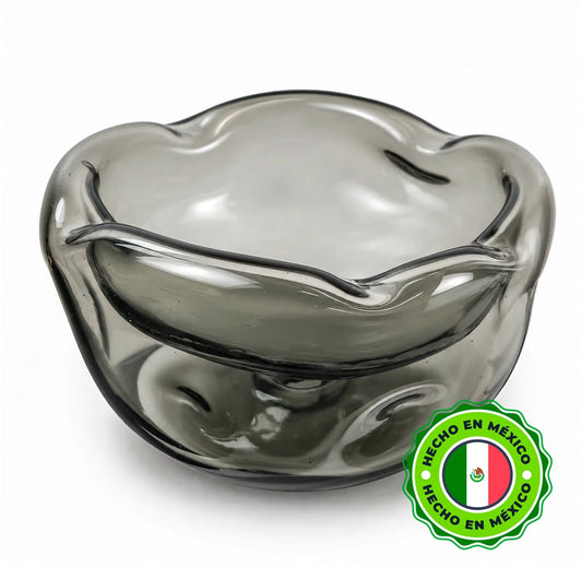 170ml - Florencia Vaso / Bowl de Vidrio Soplado Artesanal - Frasco de diseño Cristal Gris Humo Transparente - Hecho a mano - Candle Craft