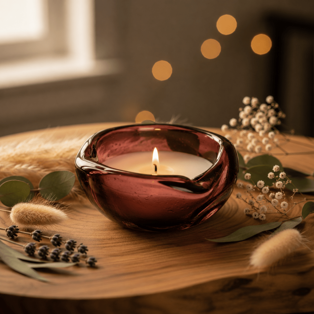 170ml - Florencia Vaso / Bowl de Vidrio Soplado Artesanal - Frasco de diseño Cristal Rojo Vino Transparente - Hecho a mano - Candle Craft