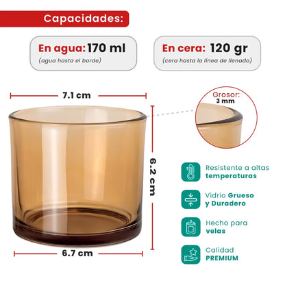 170ml - Mónaco Vaso de vidrio para velas - Frasco Ámbar Transparente - Candle Craft