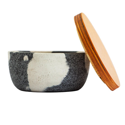 180ml - Carrara Vaso de Concreto para velas con Tapa de Madera - Marmoleado Gris Oxford - Candle Craft