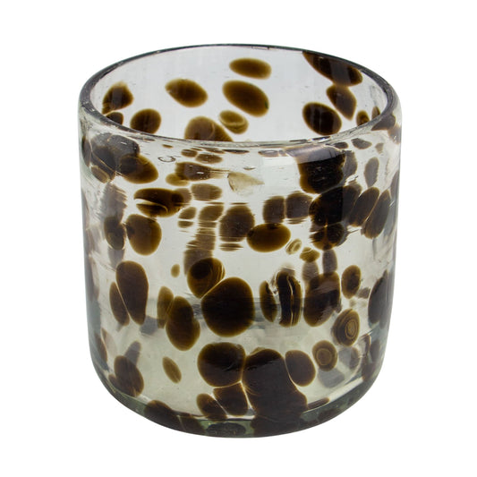 260ml - Florencia Vaso de vidrio soplado artesanal - Transparente / Manchas Puntos Café Negro - Hecho a mano