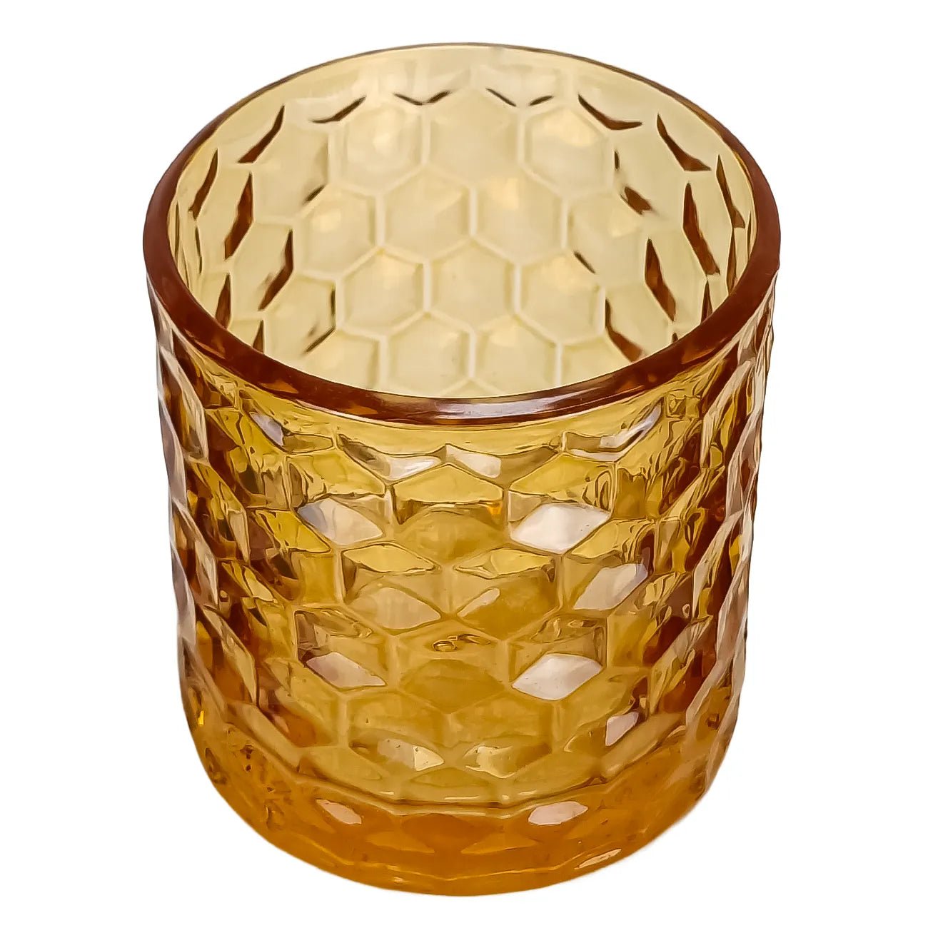 190ml - Oslo Vaso de vidrio con Patrón Hexagonal para velas - Ámbar - Candle Craft