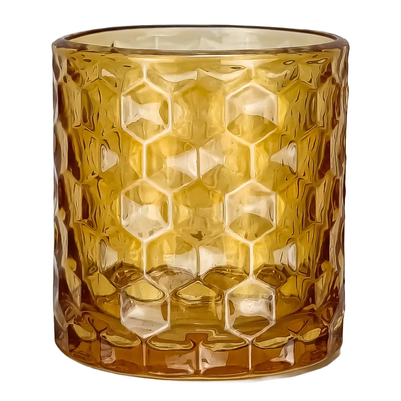 190ml - Oslo Vaso de vidrio con Patrón Hexagonal para velas - Ámbar - Candle Craft