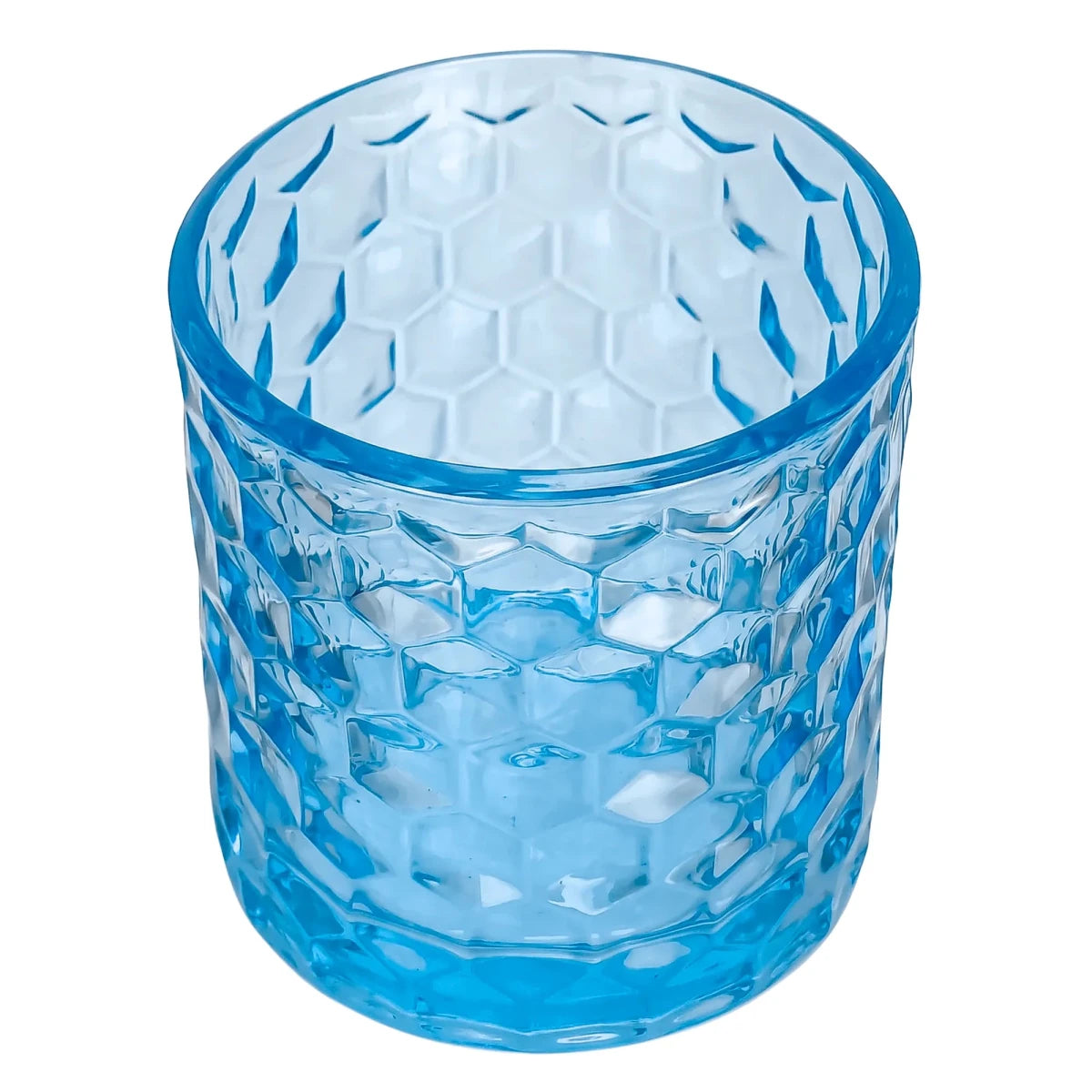 190ml - Oslo Vaso de vidrio con Patrón Hexagonal para velas - Frasco Azul Claro - Candle Craft