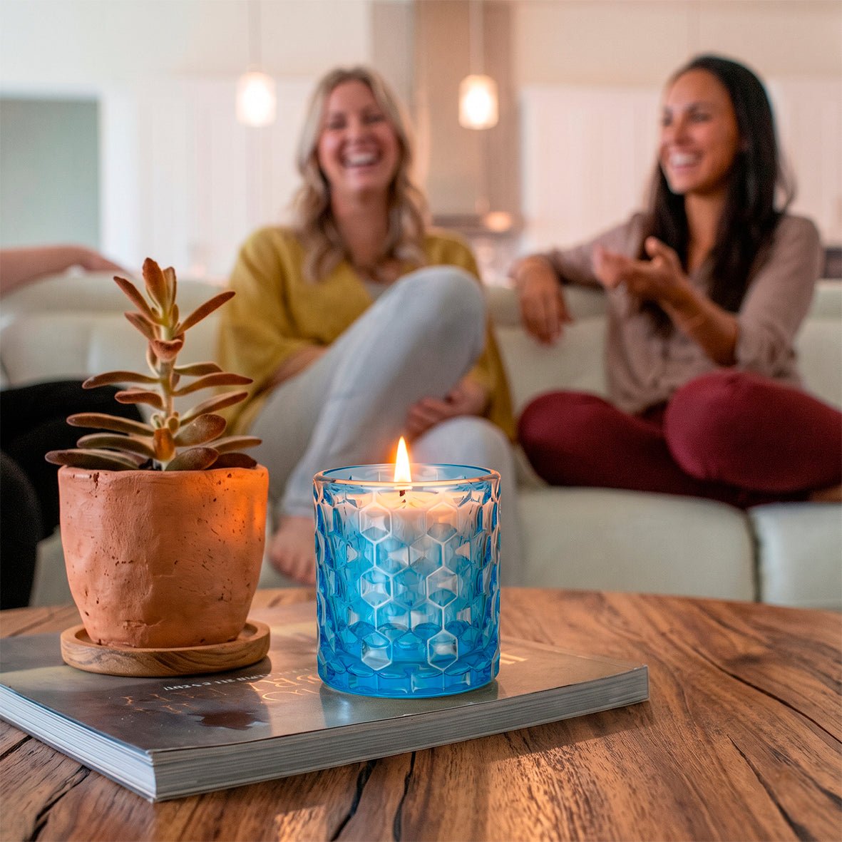190ml - Oslo Vaso de vidrio con Patrón Hexagonal para velas - Frasco Azul Claro - Candle Craft