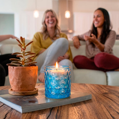 190ml - Oslo Vaso de vidrio con Patrón Hexagonal para velas - Frasco Azul Claro - Candle Craft