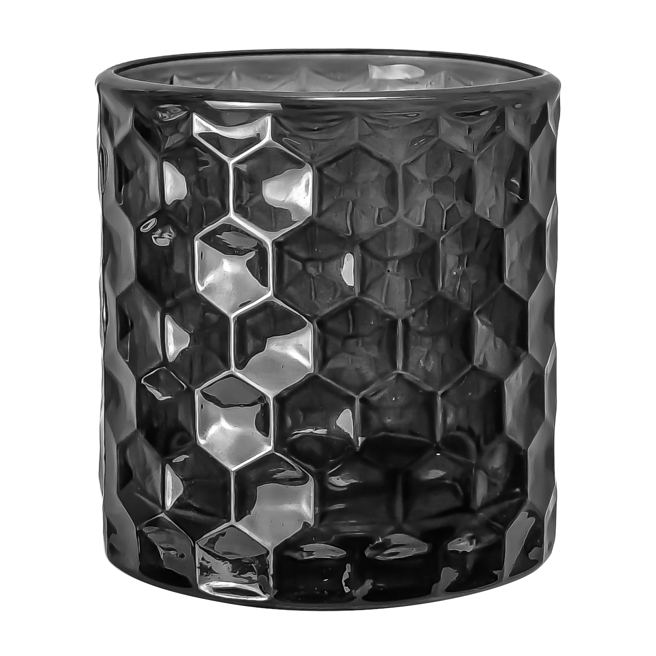 190ml - Oslo Vaso de vidrio con Patrón Hexagonal para velas - Gris Oscuro - Candle Craft