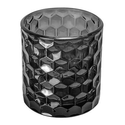 190ml - Oslo Vaso de vidrio con Patrón Hexagonal para velas - Gris Oscuro - Candle Craft