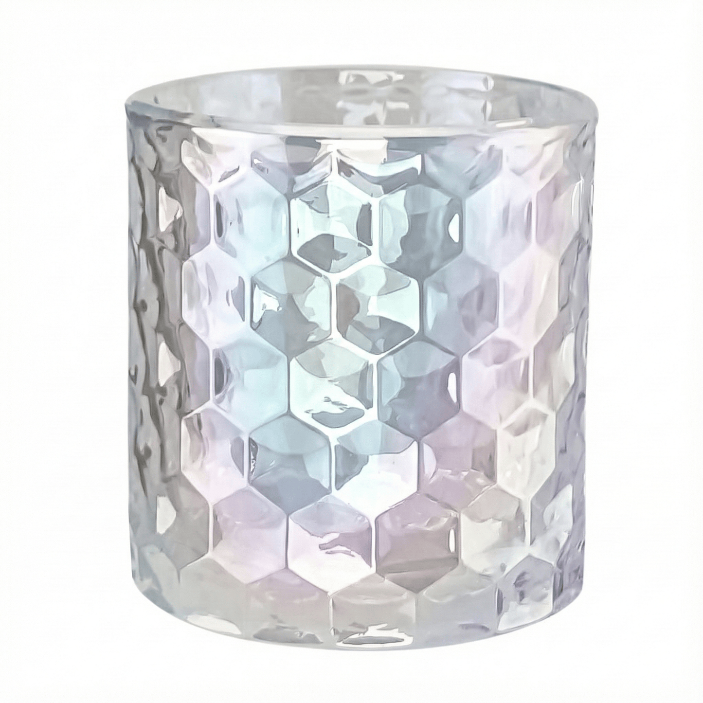 190ml - Oslo Vaso de vidrio con Patrón Hexagonal para velas - Transparente Tornasol - Candle Craft