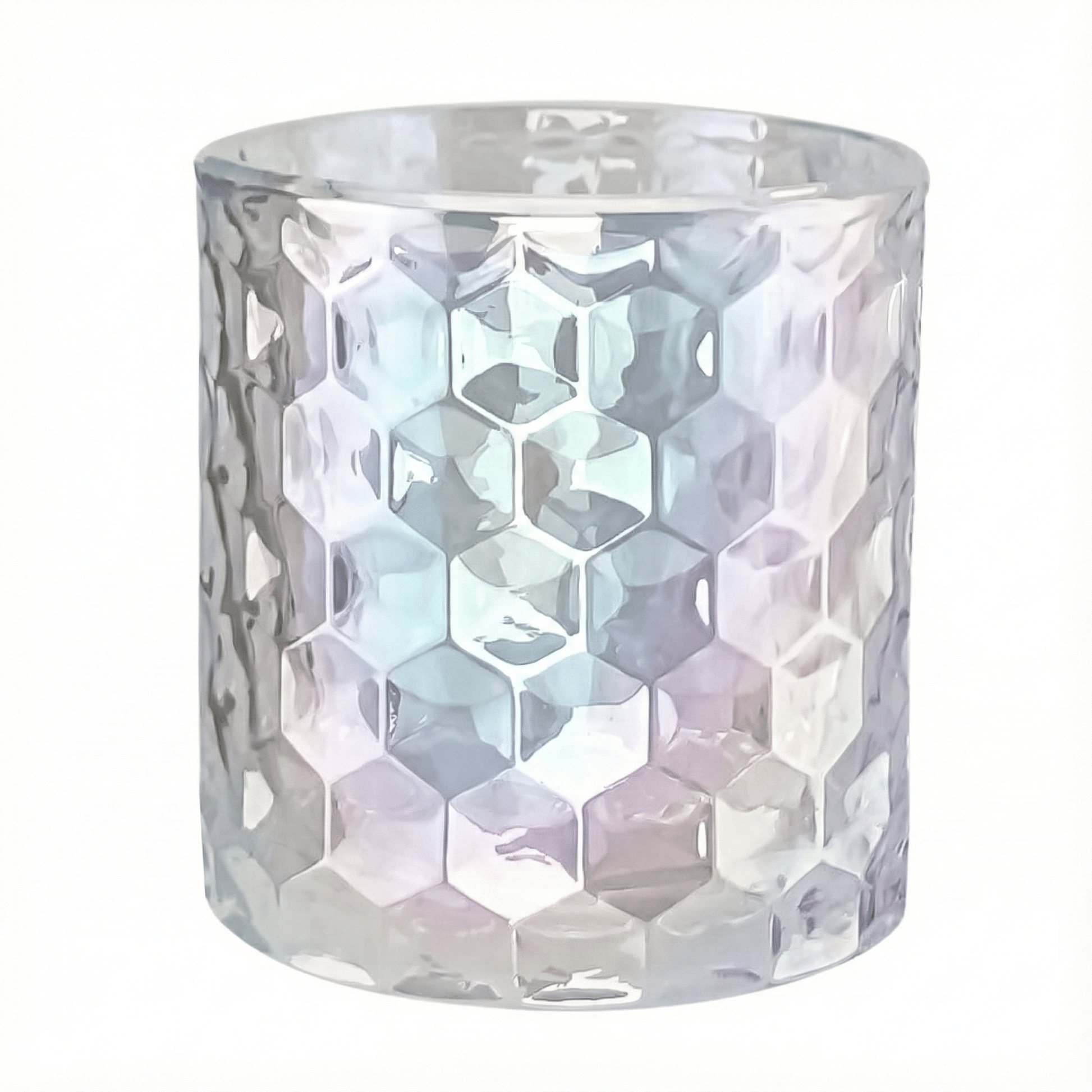 190ml - Oslo Vaso de vidrio con Patrón Hexagonal para velas - Transparente Tornasol - Candle Craft