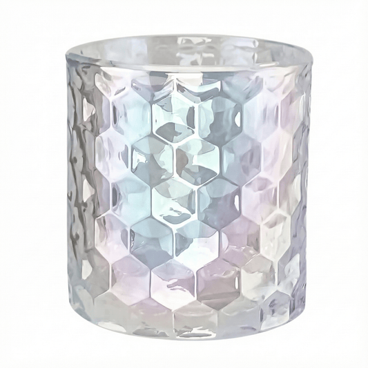 190ml - Oslo Vaso de vidrio con Patrón Hexagonal para velas - Transparente Tornasol - Candle Craft