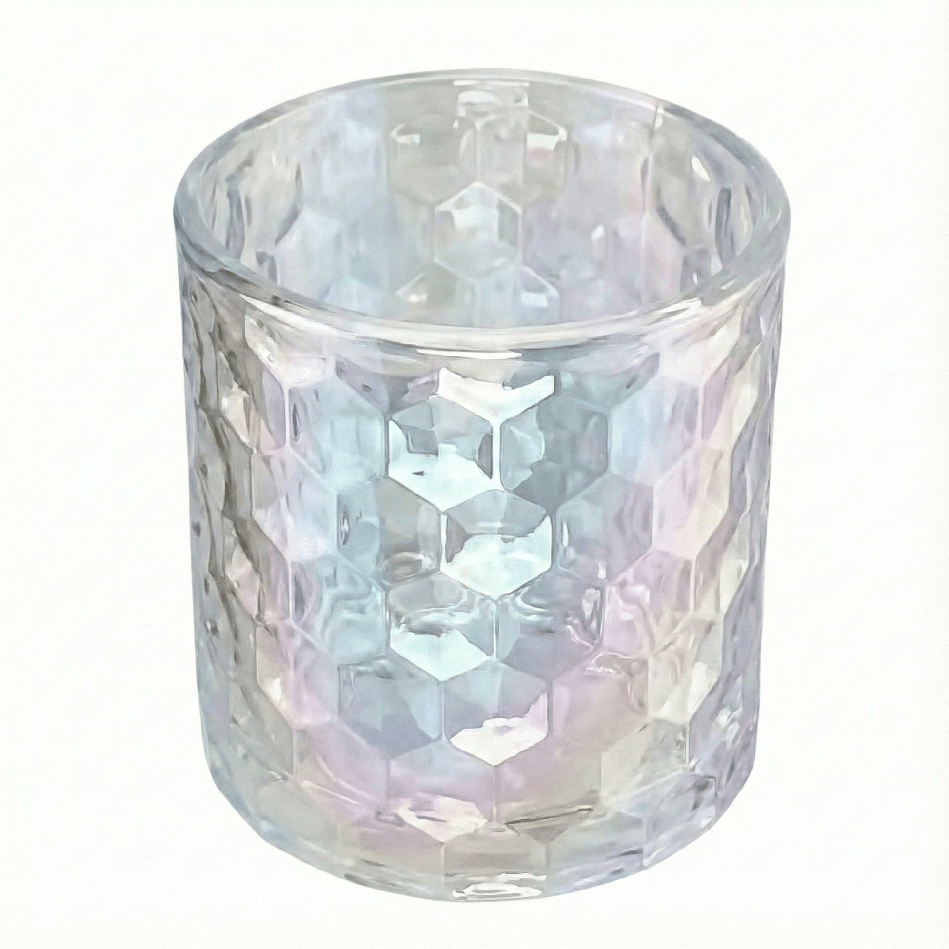190ml - Oslo Vaso de vidrio con Patrón Hexagonal para velas - Transparente Tornasol - Candle Craft