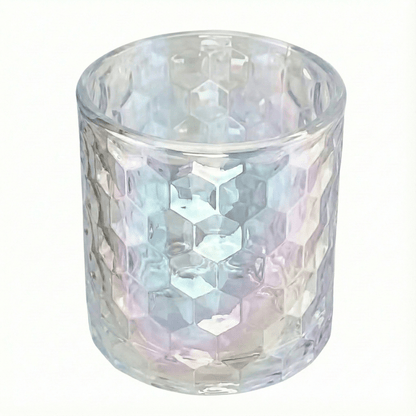 190ml - Oslo Vaso de vidrio con Patrón Hexagonal para velas - Transparente Tornasol - Candle Craft