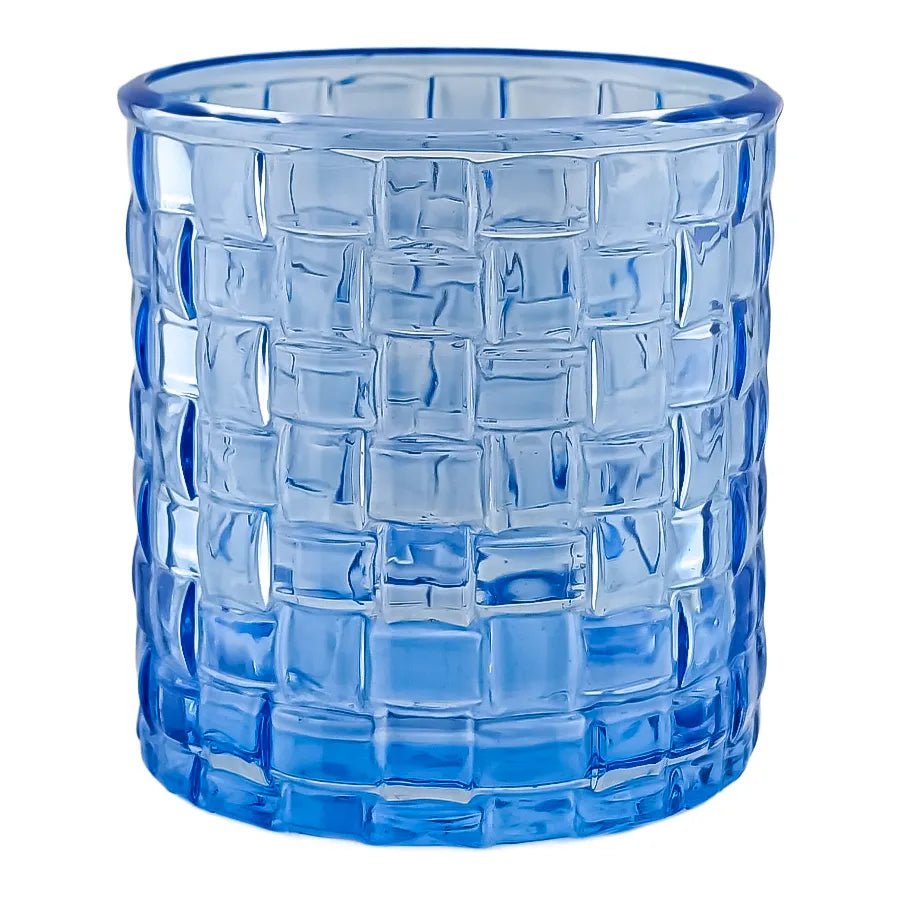 190ml - Oslo Vaso de vidrio con Patrón Tejido - Frasco Mosaico para Velas - Azul Claro - Candle Craft