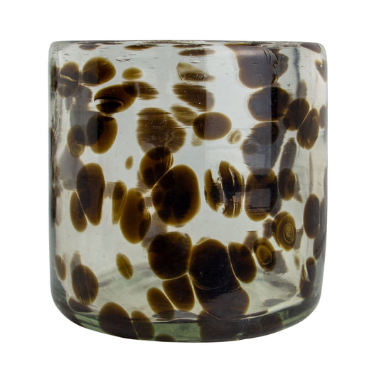 260ml - Florencia Vaso de vidrio soplado artesanal - Transparente / Manchas Puntos Café Negro - Hecho a mano