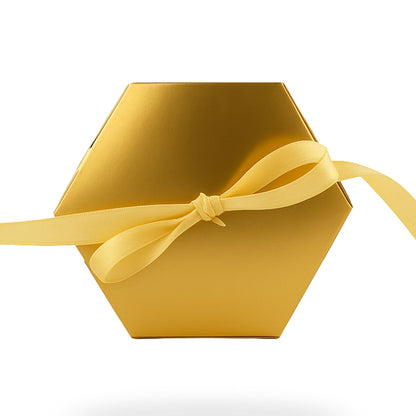 Caja Decorativa Hexagonal para Velas – Dorada - Ventana Transparente | Grande 10x10 cm