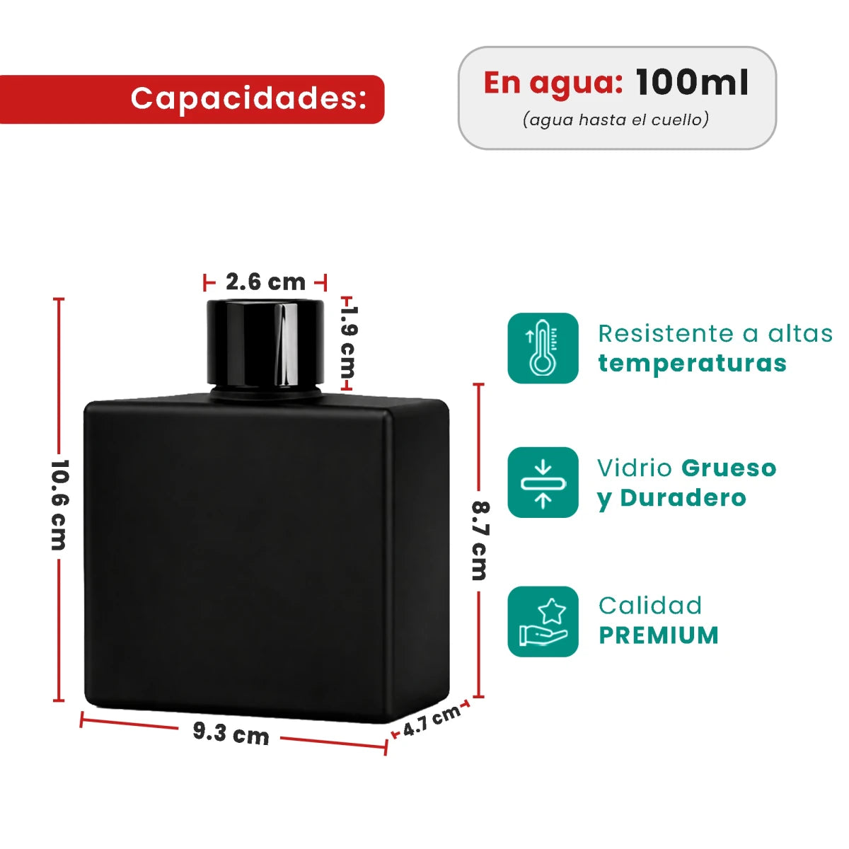 200ml Ravena - Frasco para Difusor de Vidrio - Botella Difusor de Varillas - Negro Mate - Candle Craft