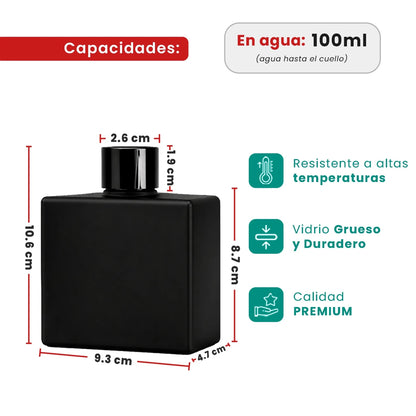 200ml Ravena - Frasco para Difusor de Vidrio - Botella Difusor de Varillas - Negro Mate - Candle Craft