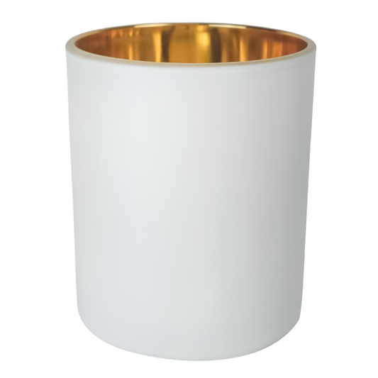 210ml - Mónaco Vaso de vidrio para velas - Blanco  Mate / Dorado Metalico