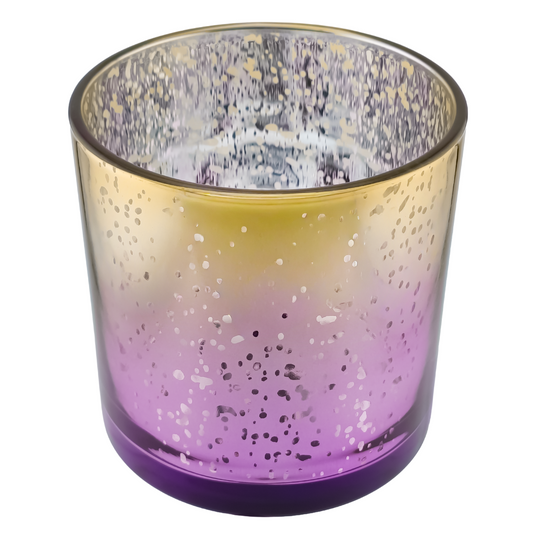 210ml - Mónaco Vaso de Vidrio para Velas - Dorado y Morado con Salpicaduras Metálico
