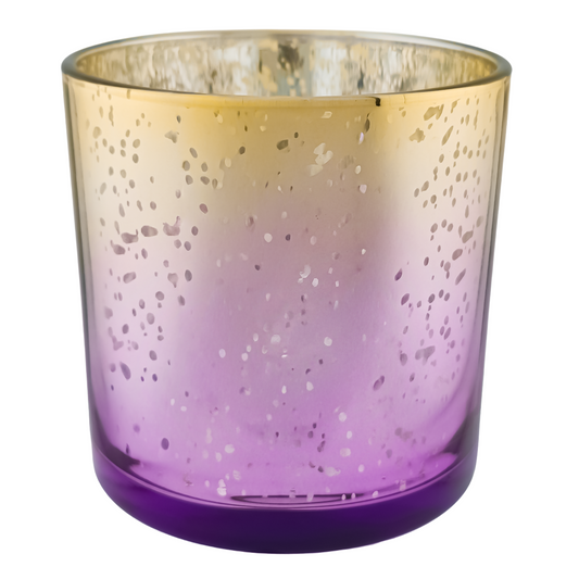 210ml - Mónaco Vaso de Vidrio para Velas - Dorado y Morado con Salpicaduras Metálico