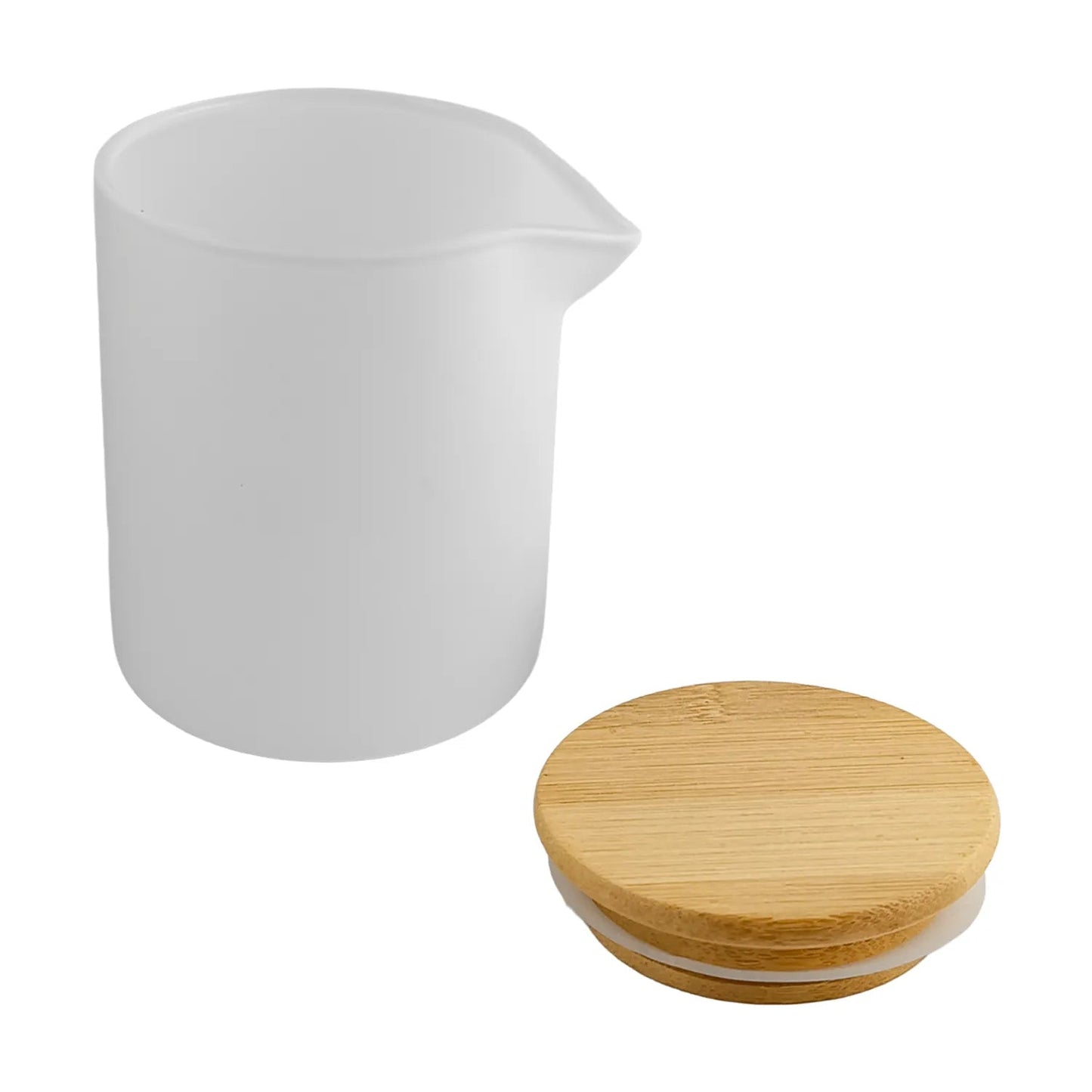 210ml - Bali Vaso de Vidrio para Velas de Masaje con Tapa de Bambú - Frasco con Boquilla vertedora - Blanco Mate - Candle Craft