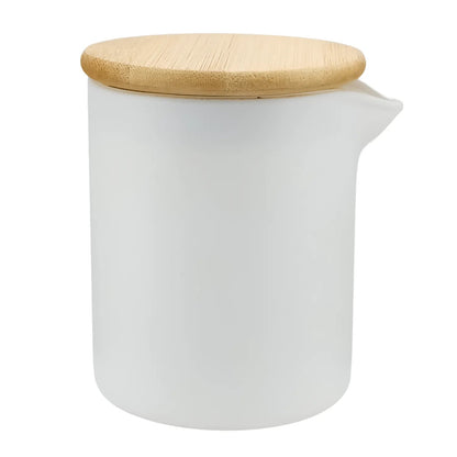 210ml - Bali Vaso de Vidrio para Velas de Masaje con Tapa de Bambú - Frasco con Boquilla vertedora - Blanco Mate - Candle Craft
