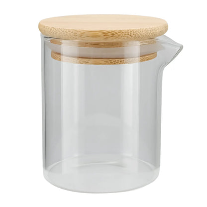210ml - Bali Vaso de Vidrio para Velas de Masaje con Tapa de Bambú - Frasco con Boquilla vertedora - Transparente - Candle Craft