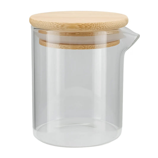 210ml - Bali Vaso de Vidrio para Velas de Masaje con Tapa de Bambú - Frasco con Boquilla vertedora - Transparente - Candle Craft