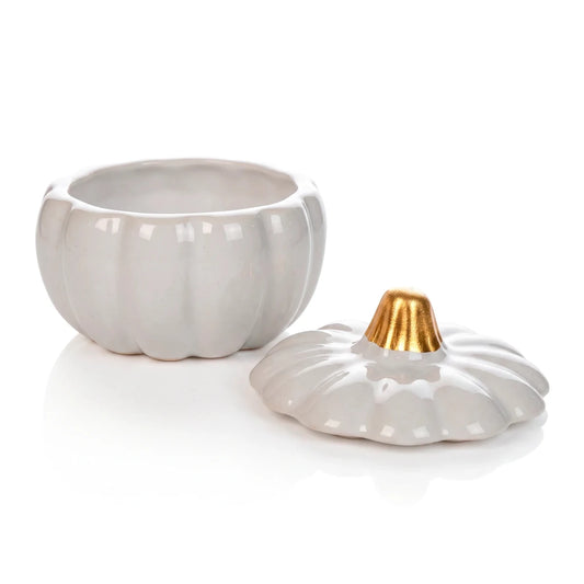 210ml - Colección Hechizo - Calabaza de Cerámica para Velas - Frasco Blanco / Dorado (Edición Especial de Halloween) - Candle Craft