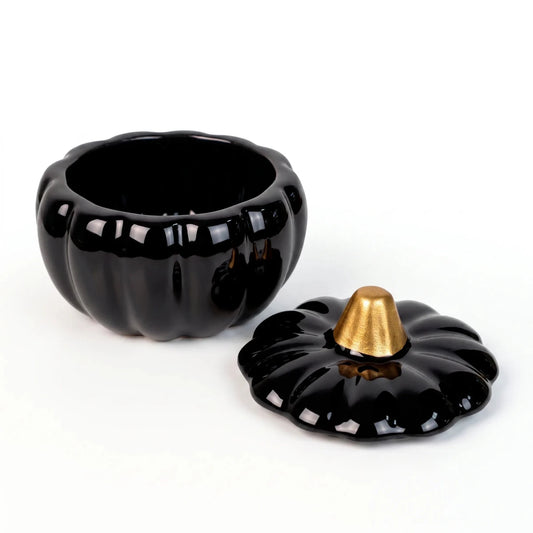 210ml - Colección Hechizo - Calabaza de Cerámica para Velas - Frasco Negro / Dorado (Edición Especial de Halloween) - Candle Craft