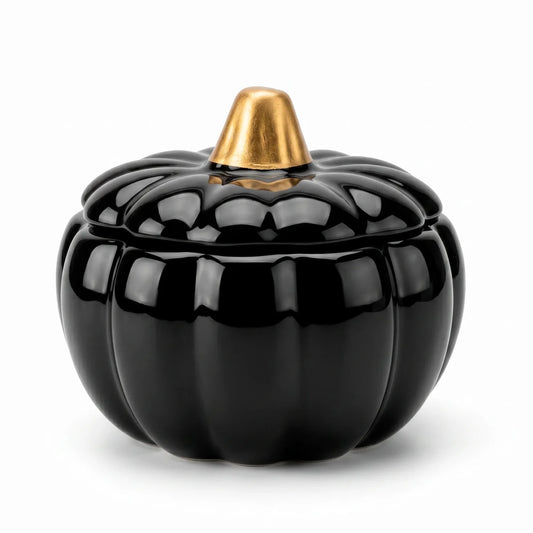 210ml - Colección Hechizo - Calabaza de Cerámica para Velas - Frasco Negro / Dorado (Edición Especial de Halloween) - Candle Craft