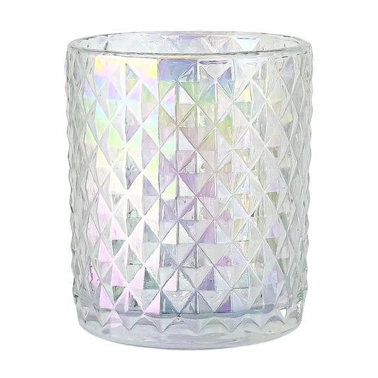 210ml - Mónaco Vaso de Vidrio con diseño Diamante - Frasco para Velas - Tornasol Transparente - Candle Craft