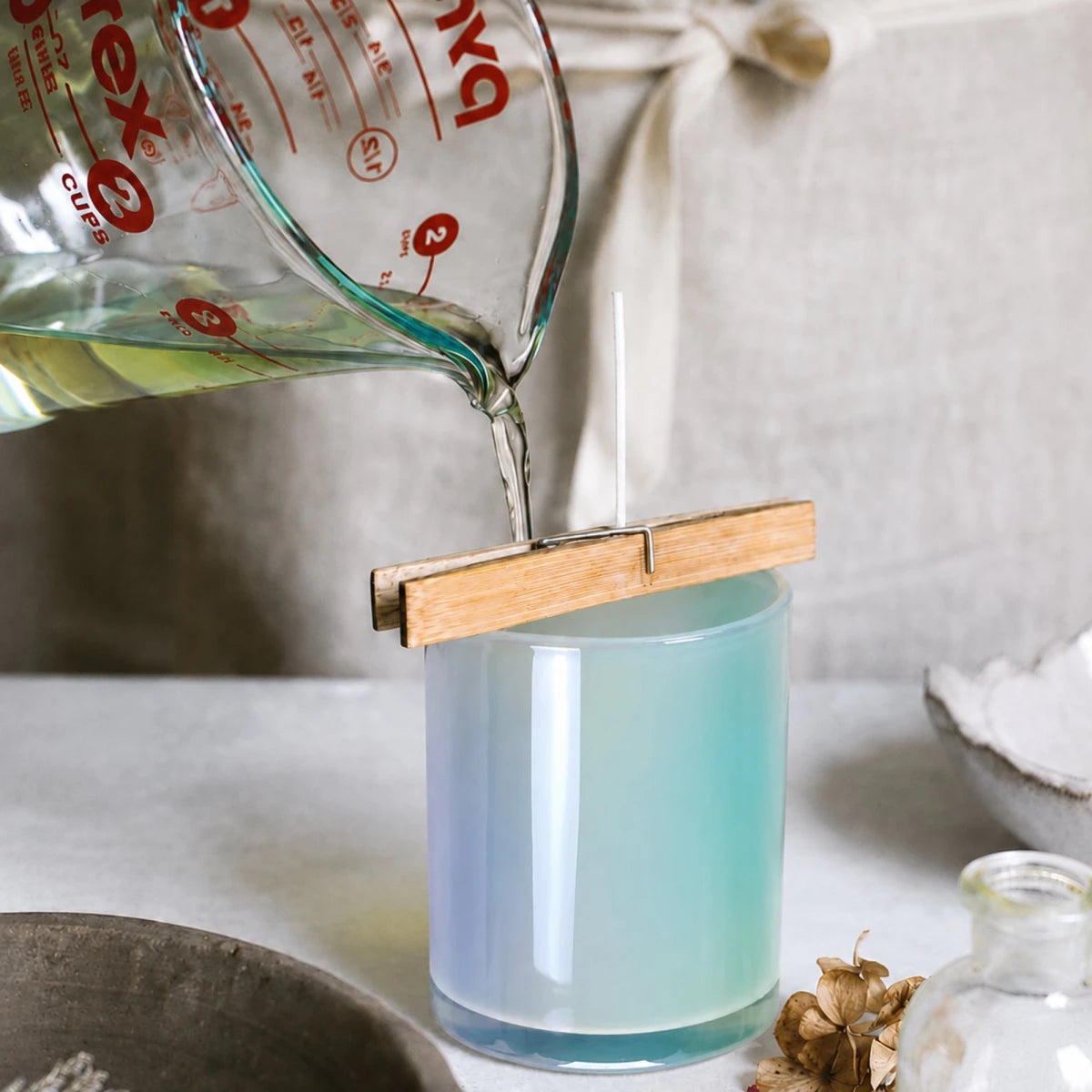 210ml - Mónaco Vaso de Vidrio para Velas Azul Bebé - Frasco Azul Claro Tornasol Brillante - Candle Craft